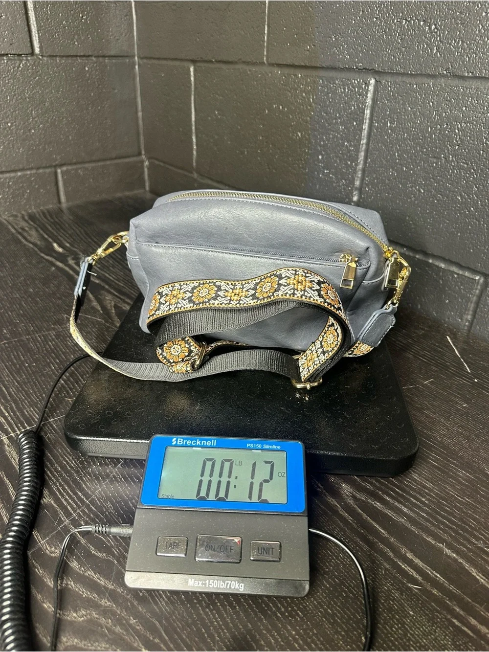 Women's Crossbody Bag with Decorative Strap - Slate Grayish Blue - Unknown brand